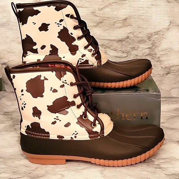 Simply Southern Cow Print Duck Boots 